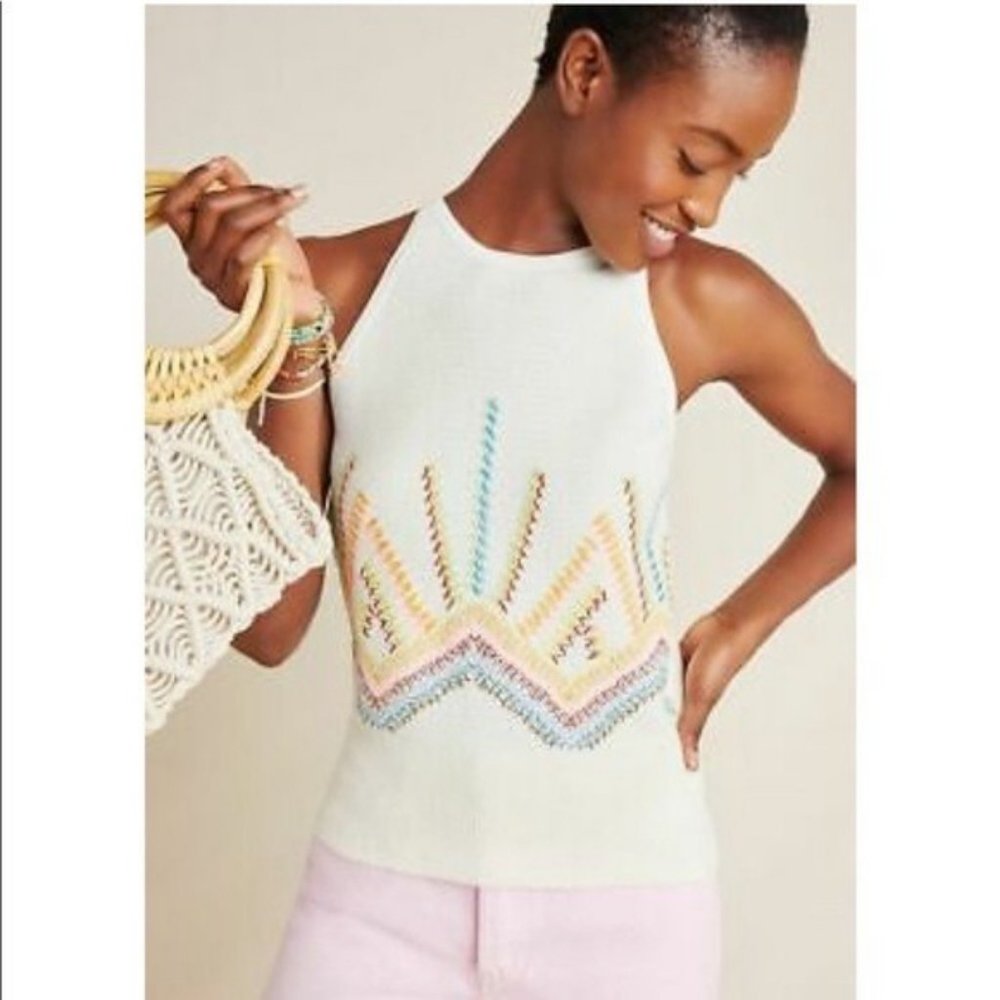 *sold* ANTHRO Sunrise Embroidered Sweater  Tank